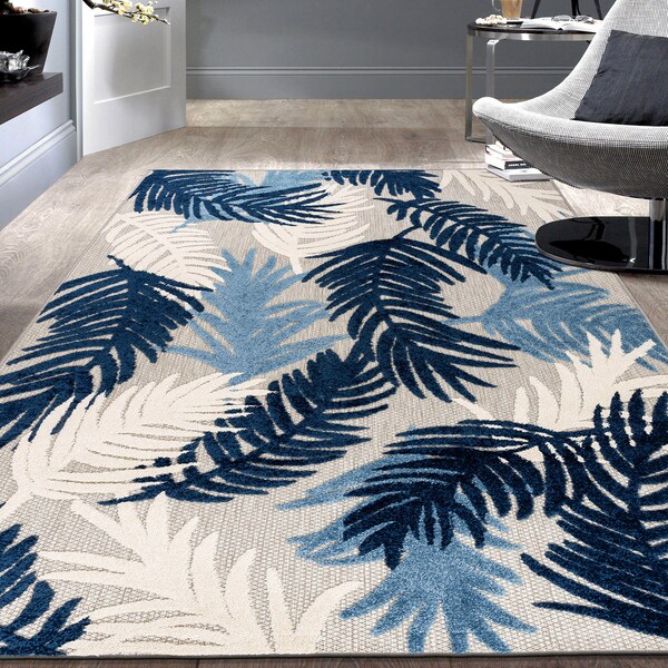 World Rug Gallery Vicenza Tropical Floral Indoor/Outdoor Area Rug 3'3" x 5' Navy 8011NAVY3X5 - main